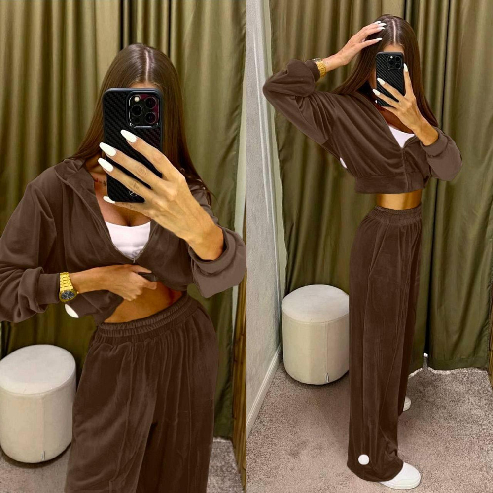 Женский стильный повседневный костюм двойка качественный турецкий велюр Шоколад, 46/48 Одесса - изображение 1