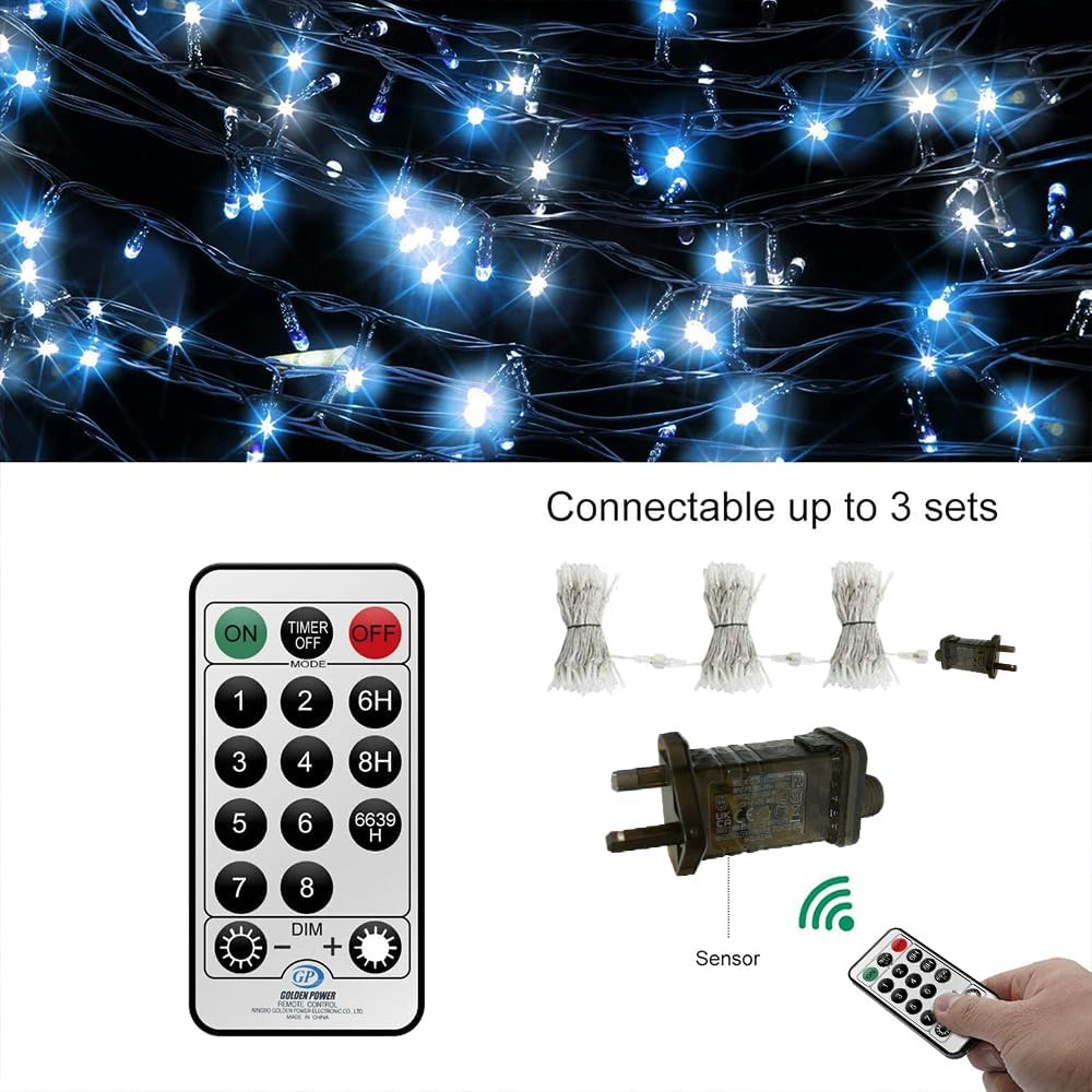 Вулична гірлянда-бахрома 10 м 400 LED синій+білий | Шторні світлодіоди з таймером, 8 режимів, IP44 Київ - фото 7