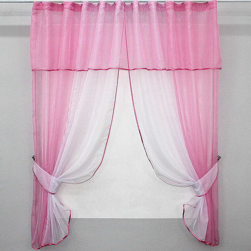 Кухонные шторы VR-Textil № 090к с ламбрекеном и подвязками розовый с белым 270х170 см (50-631) Киев - изображение 1