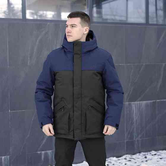 Парка мужская зимняя с капюшоном черно-синяя Pobedov Navy Киев