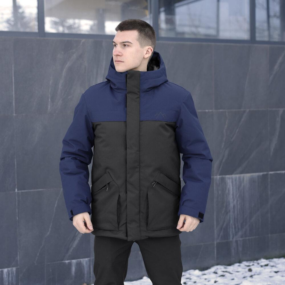 Парка мужская зимняя с капюшоном черно-синяя Pobedov Navy Киев - изображение 1