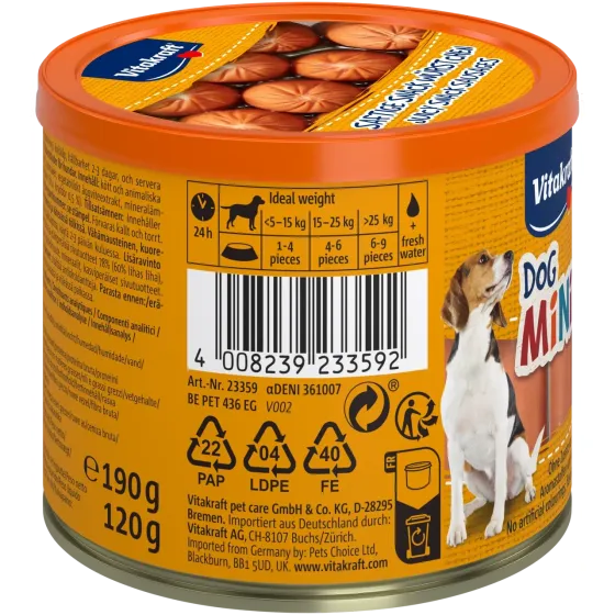 Мини сосиски без оболочки для собак Витакрафт Vitakraft Dog Minis беззерновые лакомства для всех пород собак, 120 г (12 шт) Винница