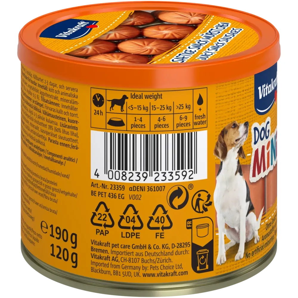 Мини сосиски без оболочки для собак Витакрафт Vitakraft Dog Minis беззерновые лакомства для всех пород собак, 120 г (12 шт) Винница - изображение 2