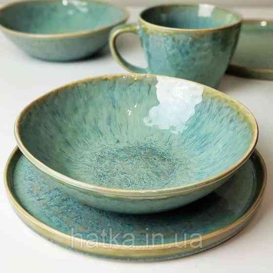 Тарілка страва Olens 27 см "Месяць" кераміка зелено-блакитна для дому та ресторанів 101-0326 Київ