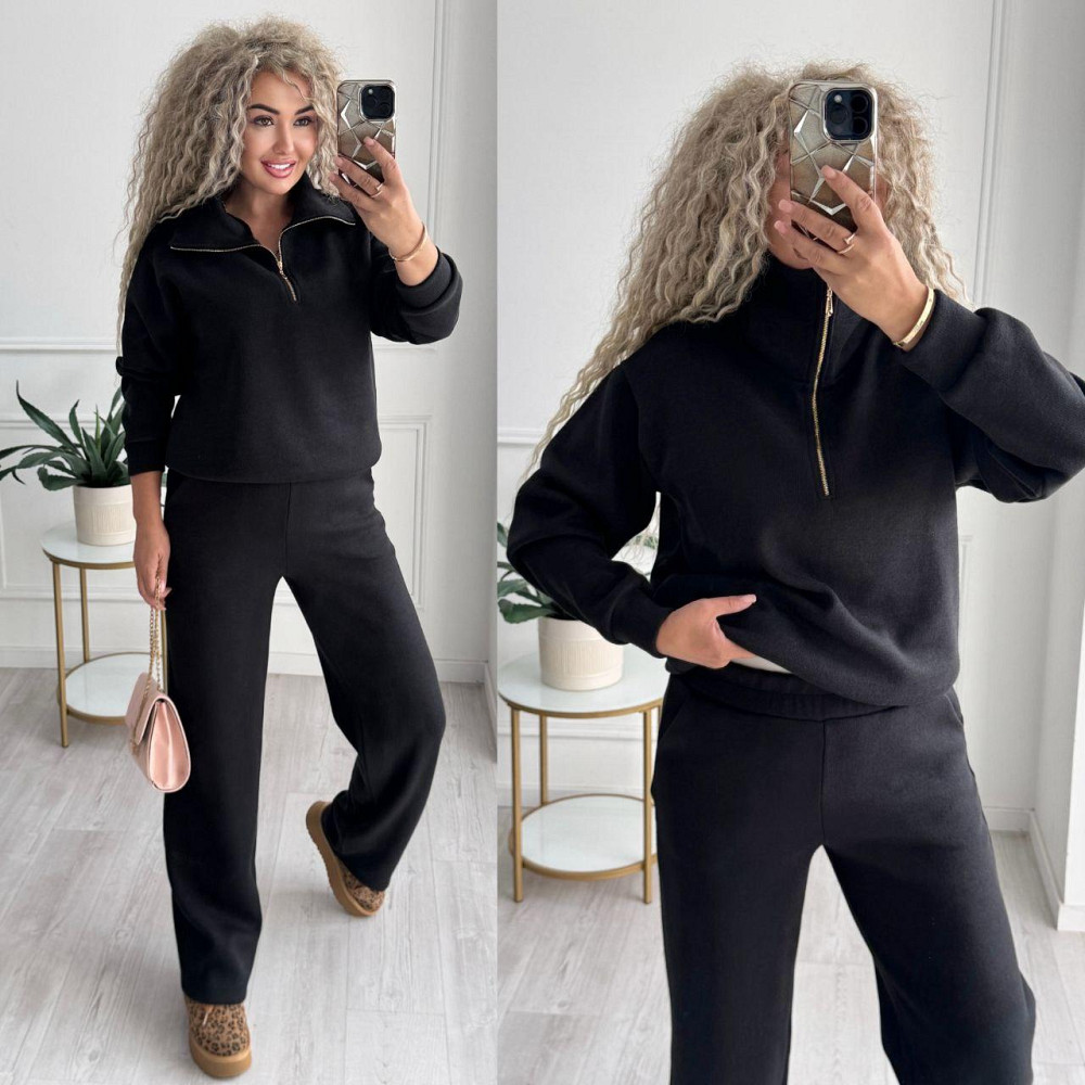 Женский стильный и теплый вязаный костюм осень-зима на трикотажной основе. Черный, 46/48 Одесса - изображение 8