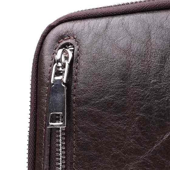 Мужская прямоугольная сумка бананка из гладкой натуральной кожи GRANDE PELLE 22880 Коричневый Киев