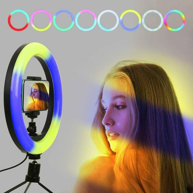 Светильник для селфи с эффектом заката RGB LED RING MJ26, Кольцевая лампа для блогеров GB-61 Львов - изображение 2