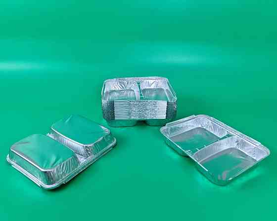 Контейнер из пищевой алюминиевой фольги прямоугольный двухсекционный   520/320мл SPM2L 100шт в упаковки (1 Харьков