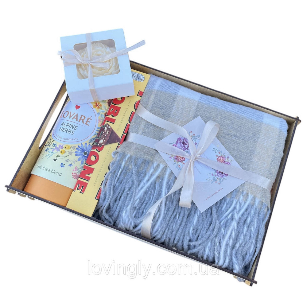 Затишний подарунковий набір з пледом, чаєм, шоколадом і свічкою Ірпінь - фото 2