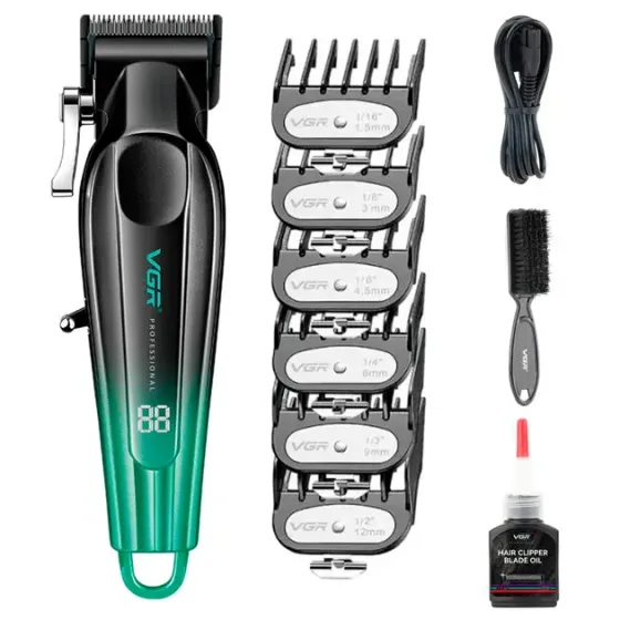 Аккумуляторная машинка для стрижки VGR V-662 GREEN, 7000 RPM, 6 насадок, LED дисплей Коломыя