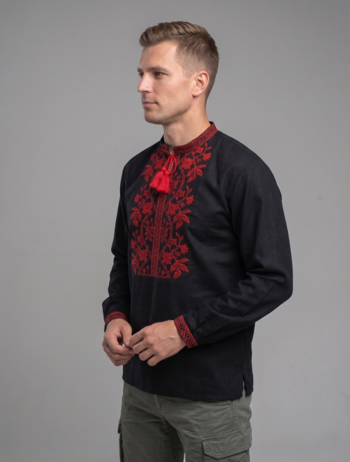 Чоловіча вишиванка чорного кольору на домотканому полотні Київ - фото 5