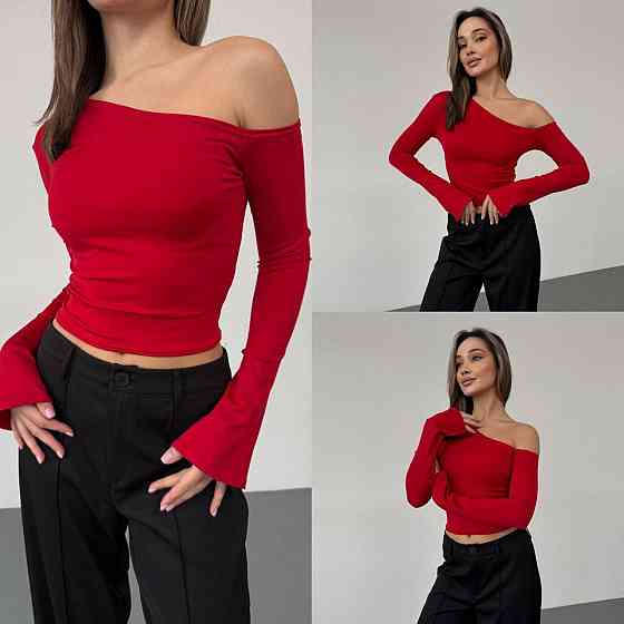 Женский стильный лонгслив с открытым плечом турецкий микродайвинг Одесса