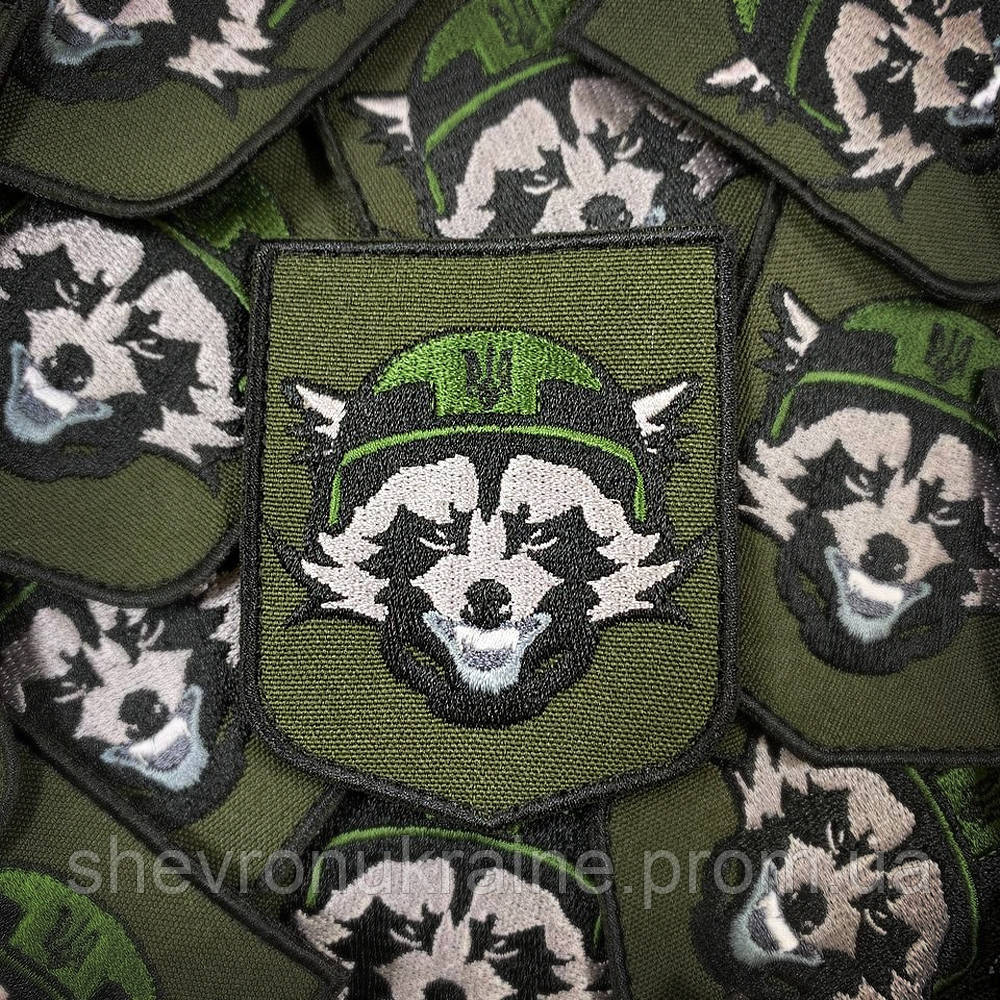 Шеврон Херсонський єнот (Форма щит. Фон олива) Розмір 8x6.5см Київ - фото 1