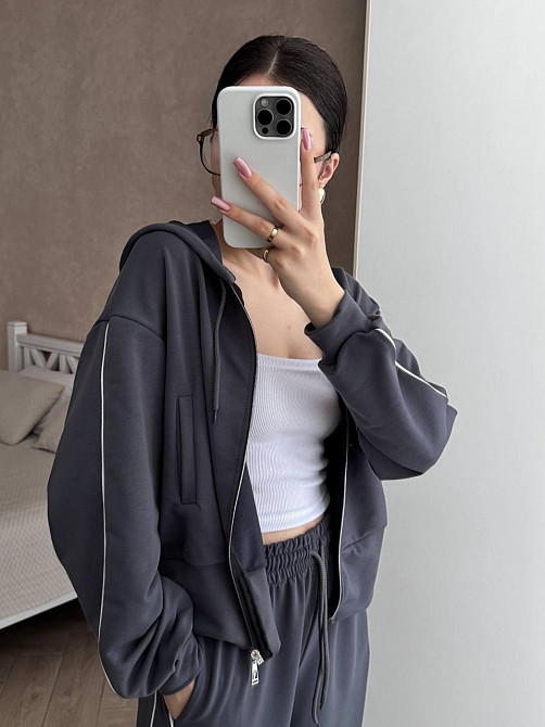 Женский стильный прогулочный костюм двойка: кофта и штаны турецкая двухнитка Графит, 42/44 Одесса - изображение 1