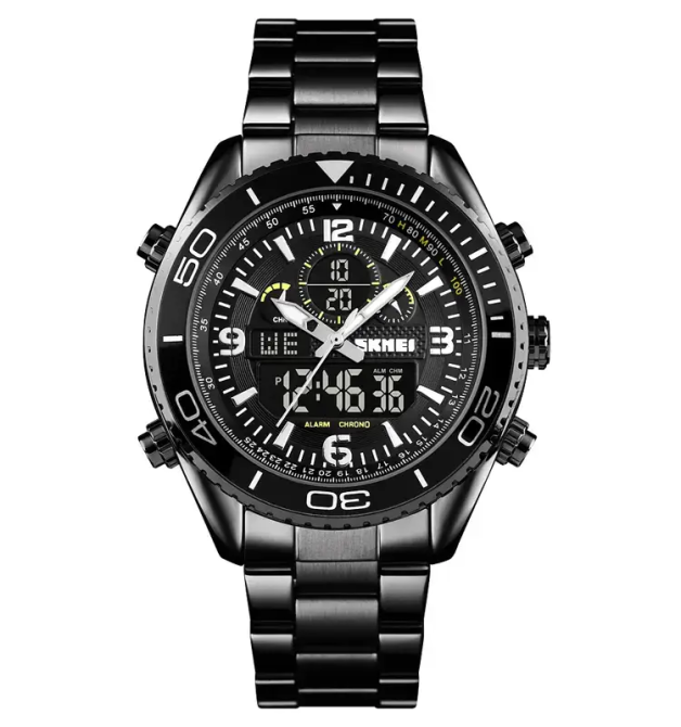 Мужские наручные часы Skmei 1600 (Черные с черным циферблатом) Винница - изображение 1