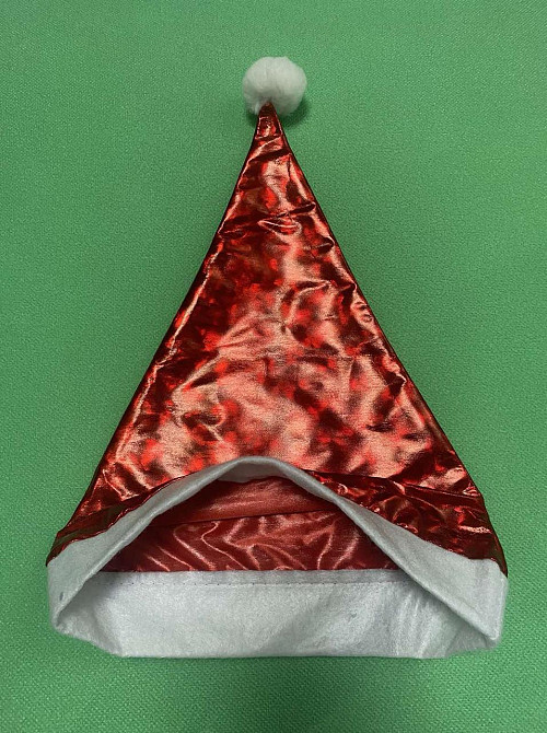 Новорічна шапка червона блискуча для дітей та дорослих, розмір по колу приблизно 56 см, текстиль Київ - фото 7