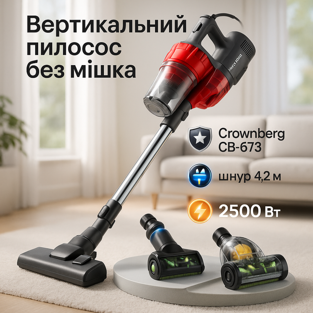 Вертикальный пылесос для дома Crownberg CB-673 2500Вт, Пылесос вертикальный для квартиры ZD-28 Львов - изображение 19