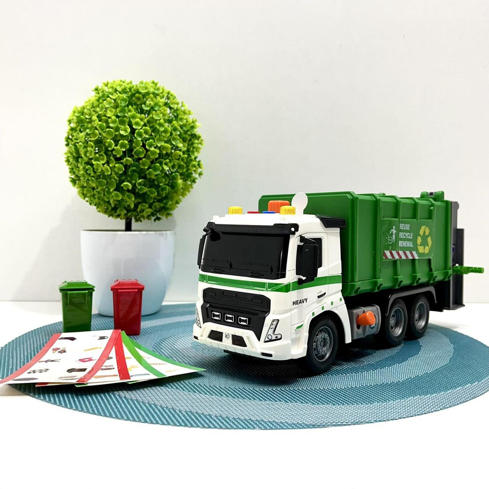 Сміттєвоз машинка інерційна звук підсвічування 1:16 Зелена (A1110-3-13) Чернігів - фото 1