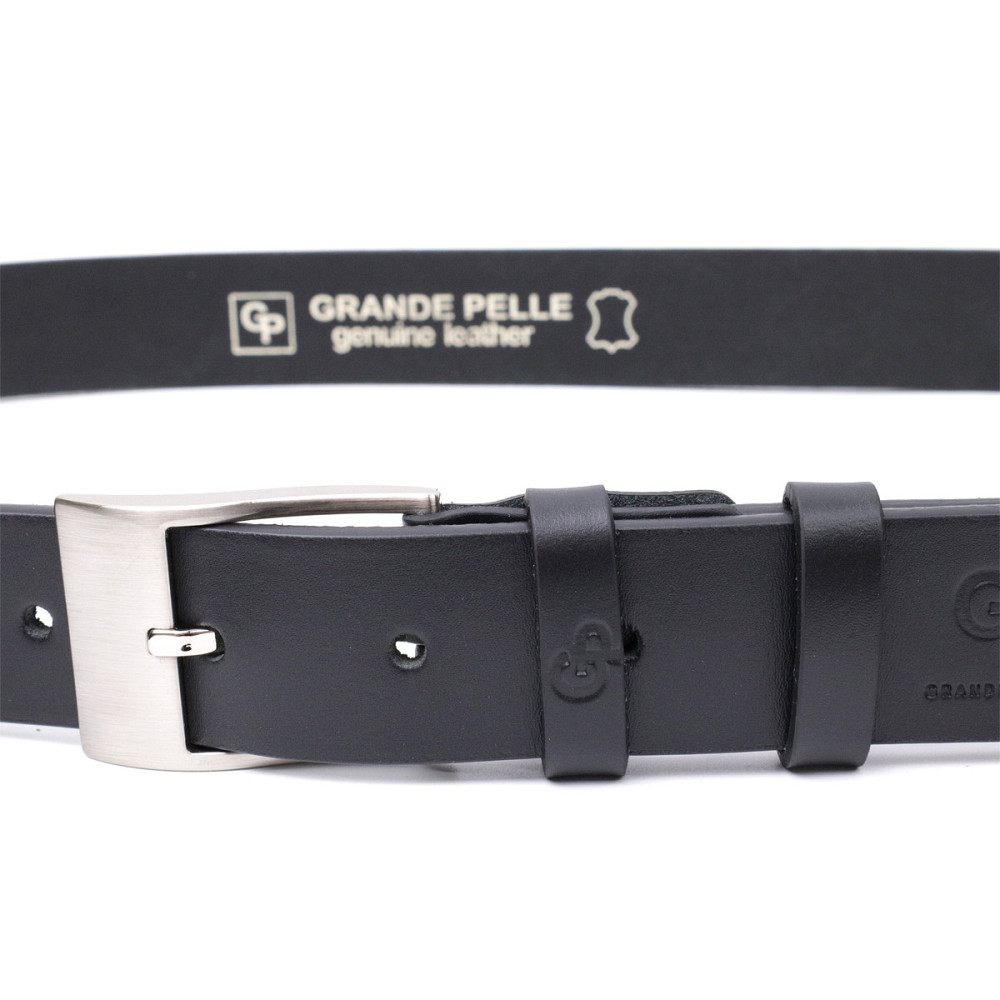 Классический пояс под брюки для мужчин из натуральной кожи GRANDE PELLE 11688 Черный Киев - изображение 2