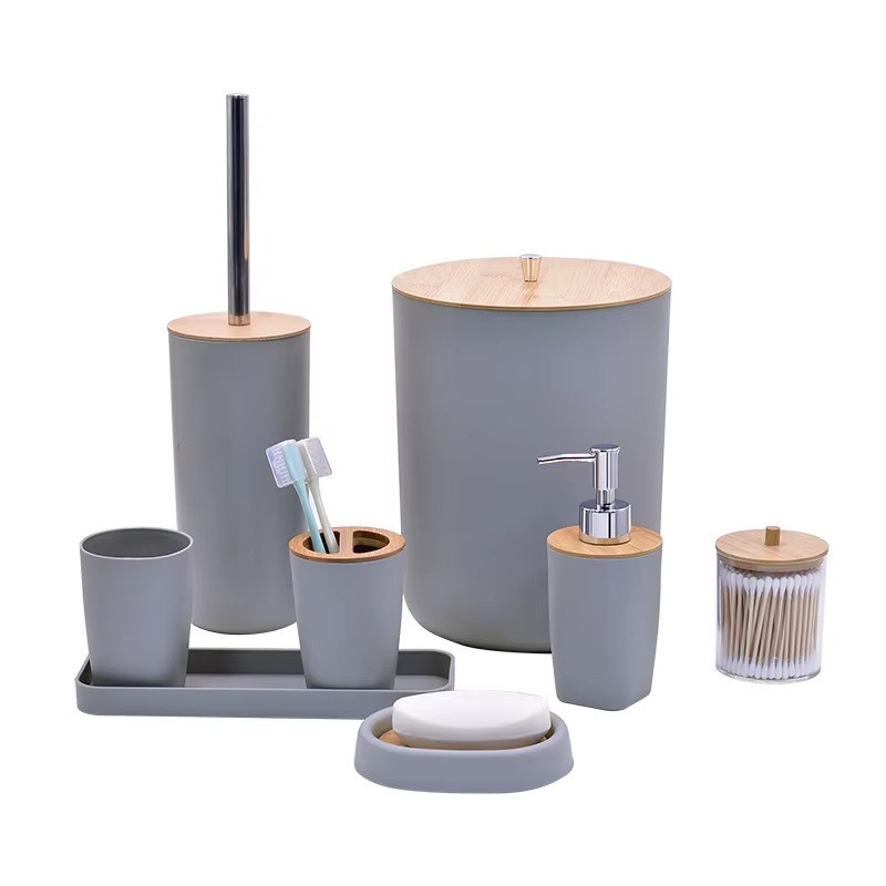 Набор аксессуаров для ванной комнаты и душа 8в1, урна,дозатор для мыла, мыльница, стаканы и аксессуары,серый Каменец-Подольский - изображение 2