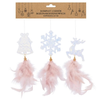 Елочная игрушка Chomik Олень, Дзвіночок, Сніжинка" з пір'ям 22 см, 3 шт, шампань (5900779855861) Винница - изображение 1