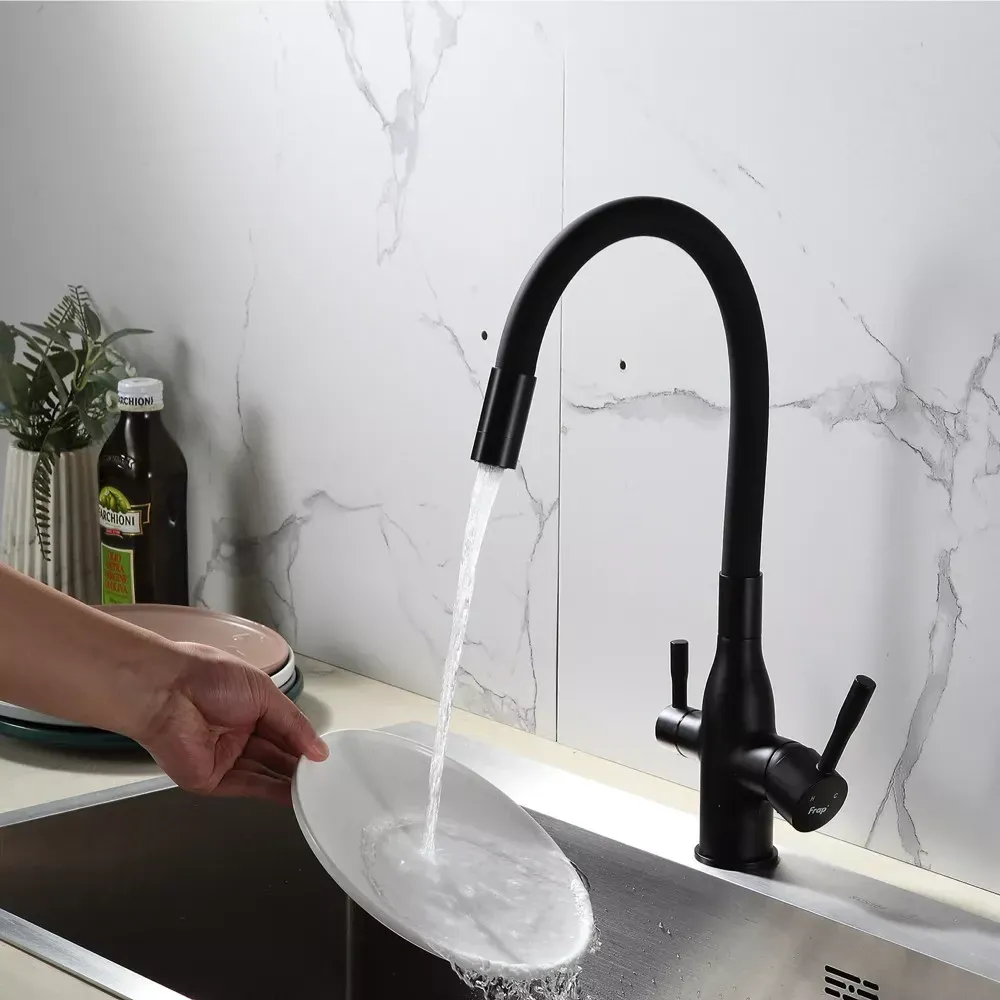 Смеситель для кухни под фильтр Frap F4396-6 с гибким изливом, черный Киев - изображение 2