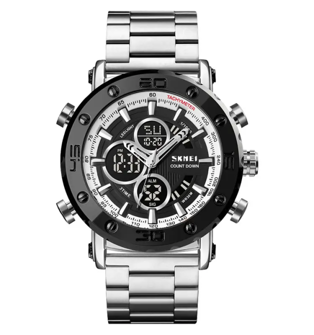 Мужские часы Skmei 1636 с браслетом Серебристый с черным Винница - изображение 1