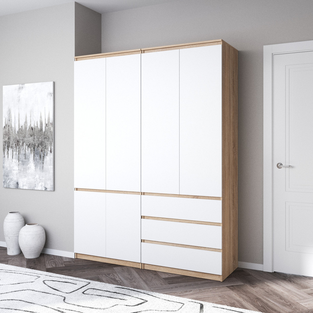 Шкаф для одежды VAYS, со штангой и полками, комплект из 2 шкафов R10+R16 Дуб Сонома-Белый фасад Львов - изображение 1