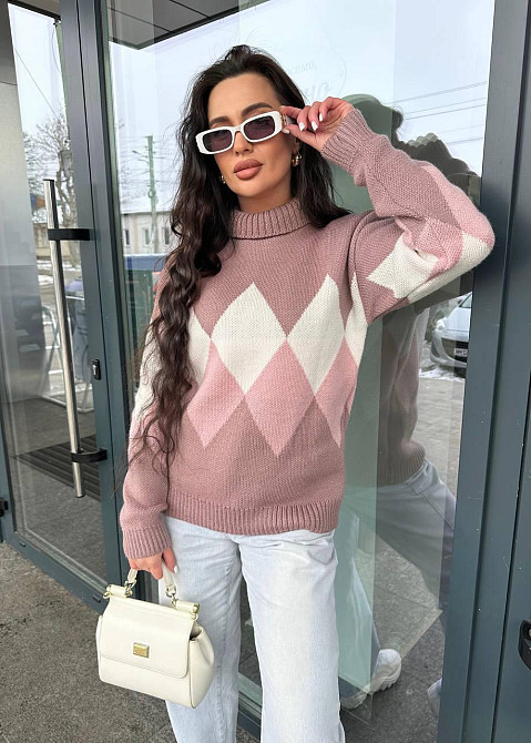 Жіночий в'язаний светр із високою горловиною триколірний.  42-48р Київ - фото 10