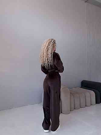 Жіночий велюровий костюм-трійка: кофта корсет і штани Шоколадний, 48/52 Одеса