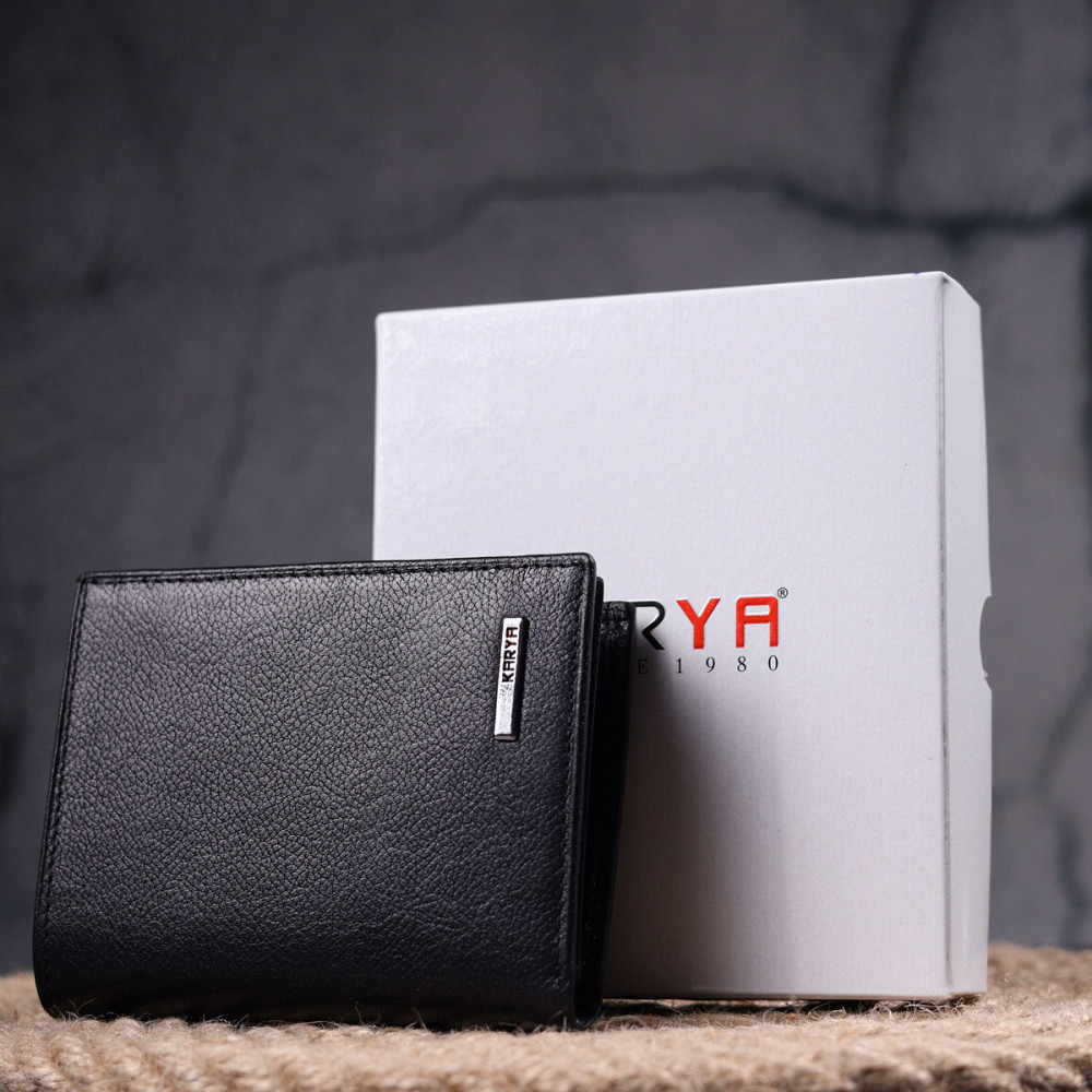 Вертикальный небольшой кожаный кошелек без застежки KARYA 21362 Черный Киев - изображение 1