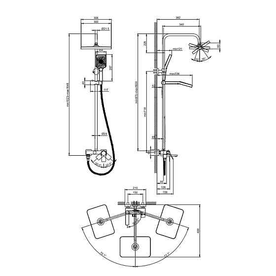 Душова система латунна універсальна Lidz Orion 1030 на три споживачі (з виливом) (k35) LDORI1030CRM48092 Chrome Київ
