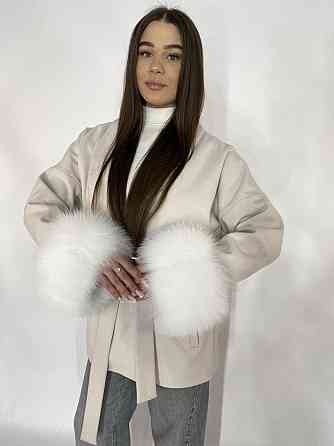 Стильне жіноче пальто з хутром Молочний, M-L Харків