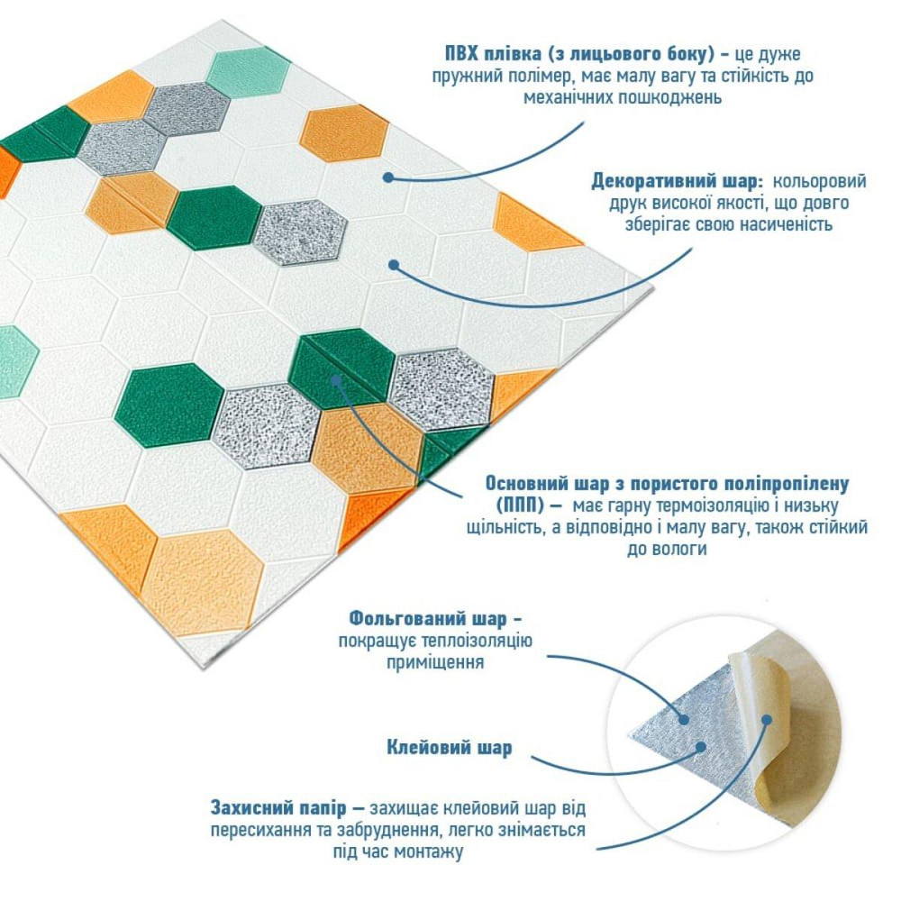 Панель стінова 3D 700х700х4мм Мозаїка зелено-жовта SW-00002015 Дніпро - фото 2