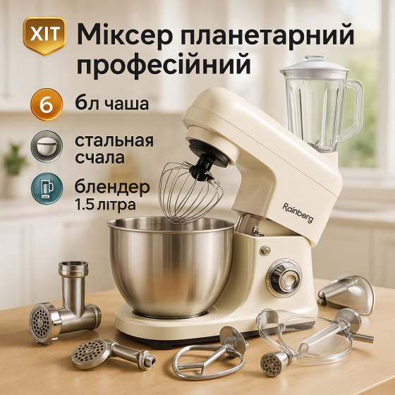 Стационарный миксер с насадками, Миксер с двумя венчиками металической чашей HX-75 Львов