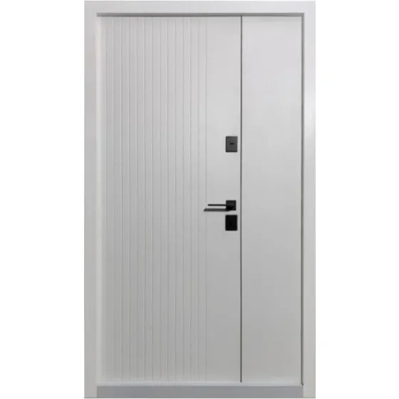 Двері вхідні SARMAK Еталон термо Мілан дерев'яна панель ArWood чорна шагрень / ПВХ біле дерево 1200х2050 мм Київ