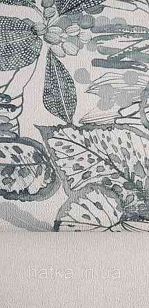 Шпалери вінілові на флізеліні метрові Rasch Novella 1,06х10 квіти листя гілки акварель матові сірі з бірюзою на білому Київ