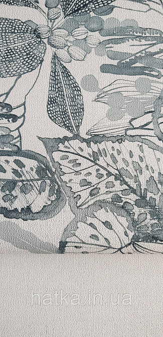 Шпалери вінілові на флізеліні метрові Rasch Novella 1,06х10 квіти листя гілки акварель матові сірі з бірюзою на білому Київ - фото 5