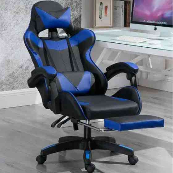 Кресло геймерское компьютерное игровое Bonro B-810 с подставкой для ног офисное для компьютера Синий Киев