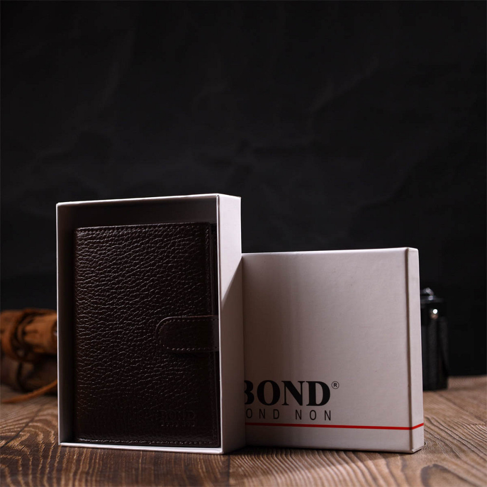 Практичное портмоне для мужчин из натуральной зернистой кожи Коричневый (BOND) Киев - изображение 4