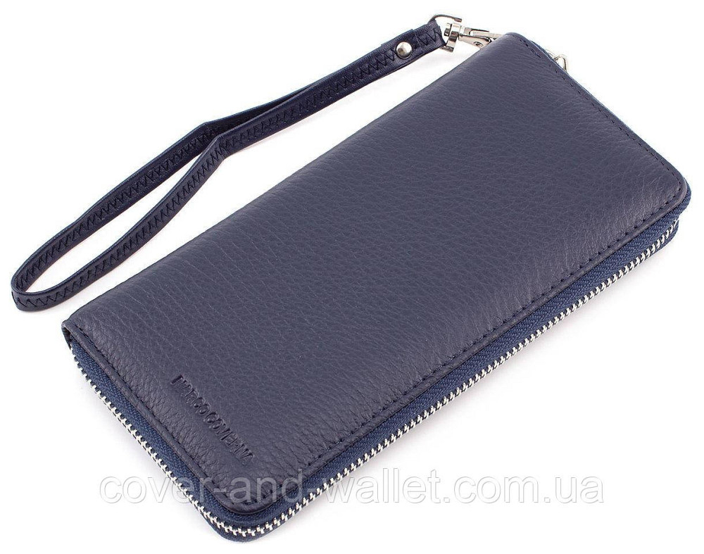 Кожаный кошелек на молнии синего цвета Marco Coverna MC-7002-5 Киев - изображение 1