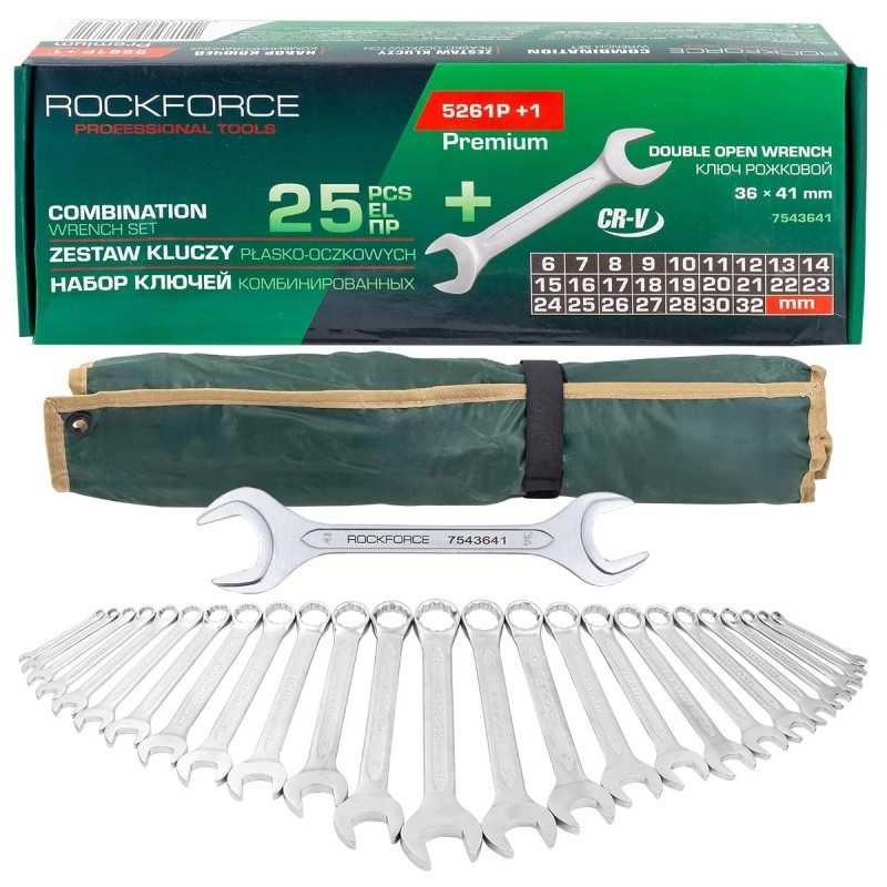 Набір ключів комбінованих 6-32 мм і ключ ріжковий 36х41мм, набір 25+1 предметів ROCKFORCE RF-5261P+1 Одеса - фото 2