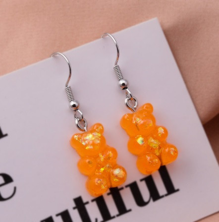 Сережки мишки оранжевые перламутровые, размер 1,6*1см, смола Киев - изображение 1