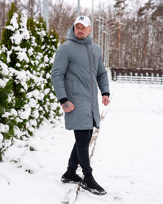 Парка зимова чоловіча куртка подовжена тепла, чоловіча зимова пара Сніговик з капюшоном сіра Туреччина Одеса - фото 4