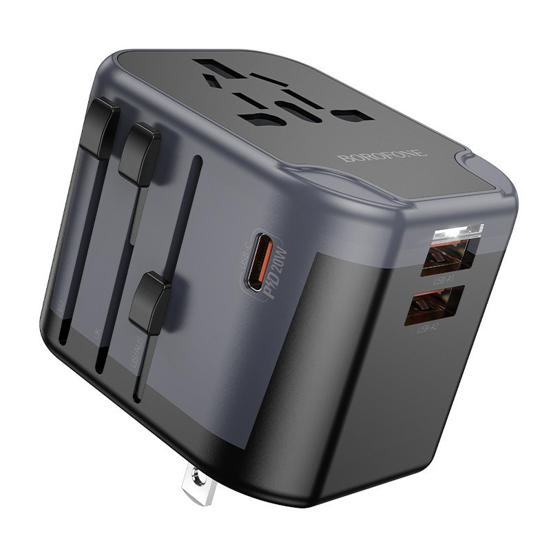 Мережевий зарядний пристрій BOROFONE BAC13 Leader 3-port PD20W(1C2A) universal conversion charger Black Одеса - фото 1
