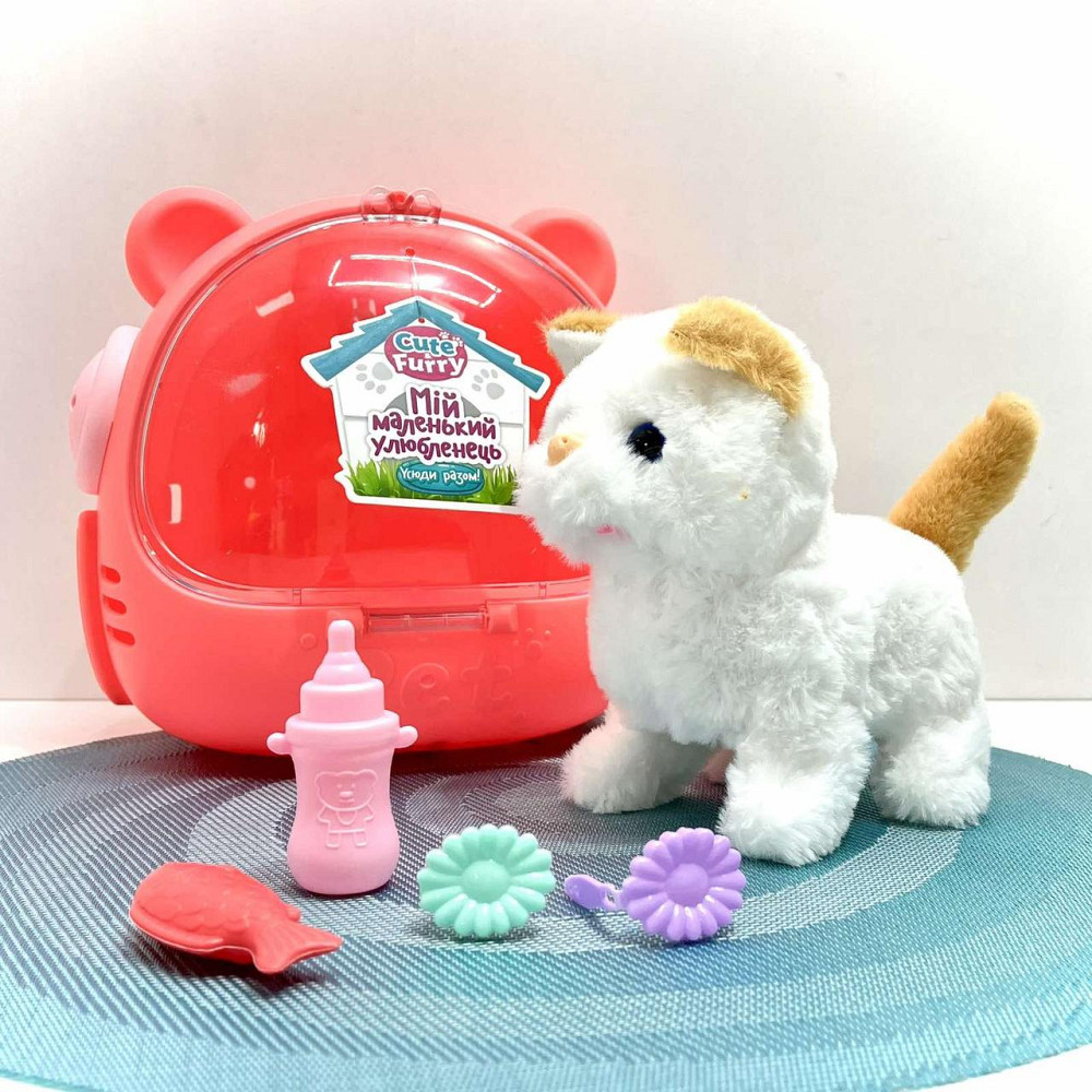 Кошеня інтерактивне ходить ворушить хвостиком у перенесці Білий з рудим (688-123A) Чернігів - фото 1