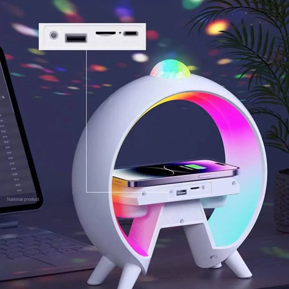 Лампа настольная HM-G66 смарт ночник с проекцией USB Bluetooth с беспроводной зарядкой Белый Винница - изображение 9