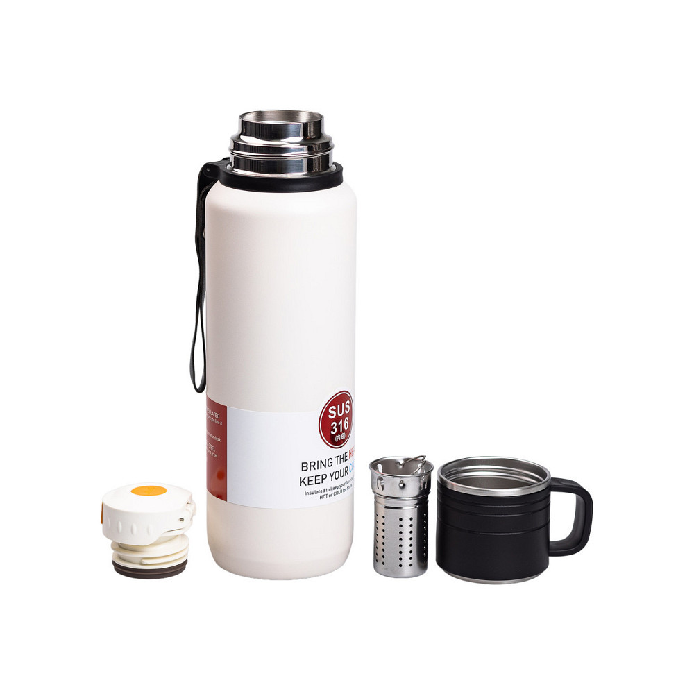 Термос из нержавеющей стали с заварником 1 л белый HP-14-28W Киев - изображение 3