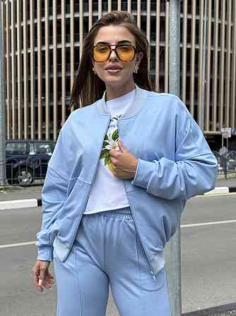 Женский костюм оверсайз с широкими брюками из двунитки Голубой 46/48 Харьков