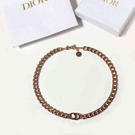 Чокер цепь Диор розовое золото │ Брендовая подвеска Диор/Dior, позолота Одесса